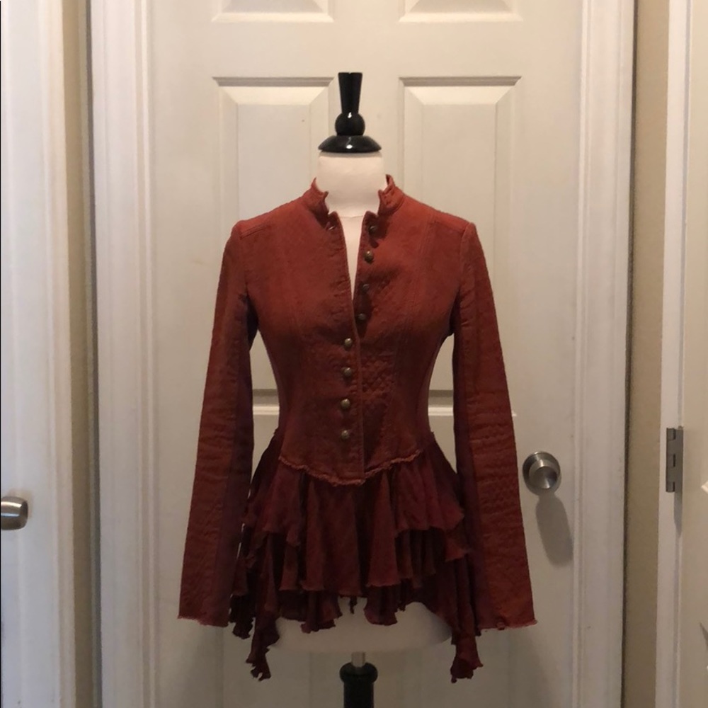 Free People Military Ruffles Jacket in Rust